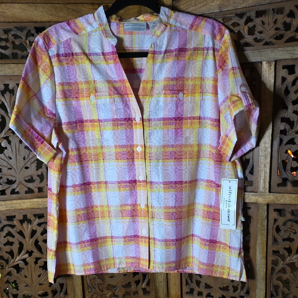 Alfred Dunner Pink and Yellow Plaid Shirt